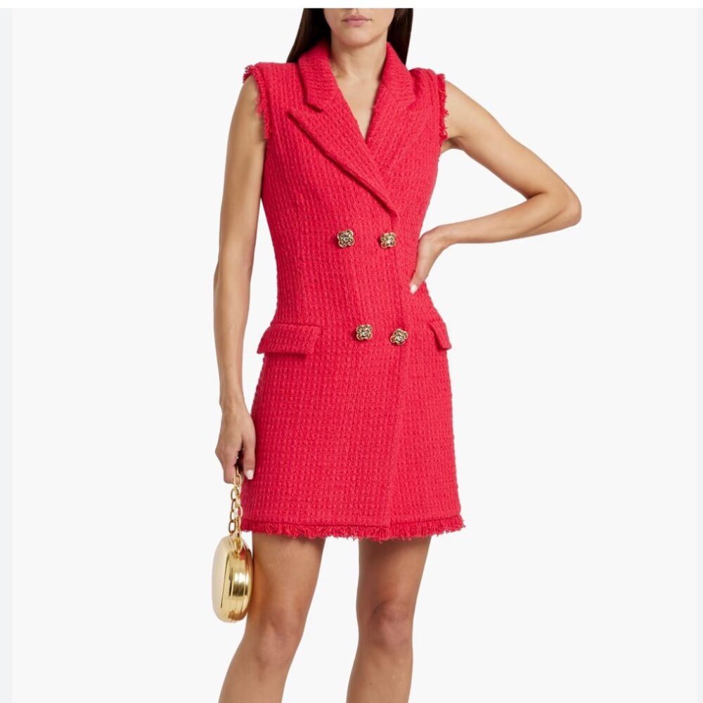 Oscar de la Renta Red Bouclé Tweed Blazer Dress MTO Italy (Fits S/M) NWOT